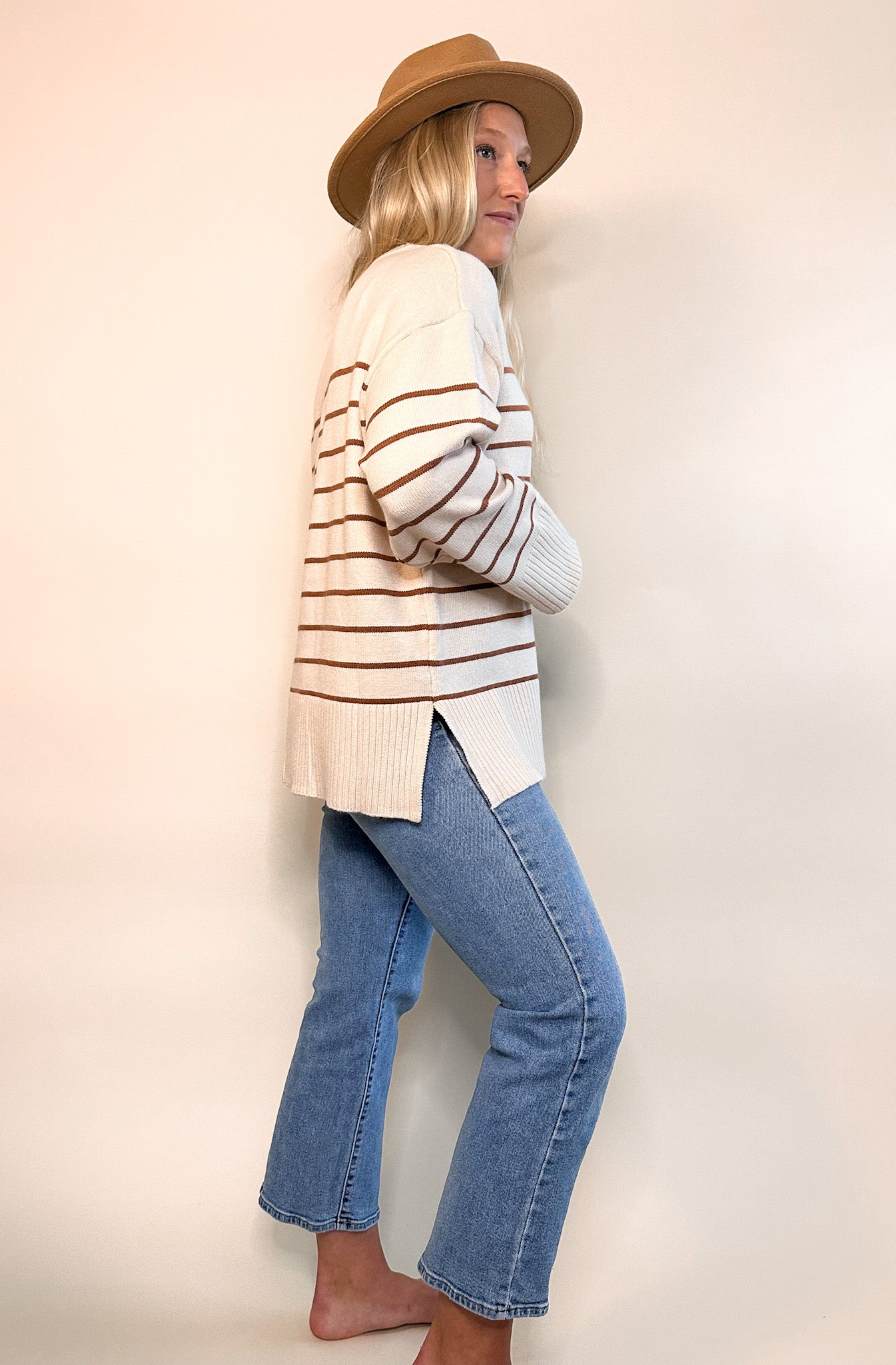 Fall Era Essential Striped Sweater - Camel