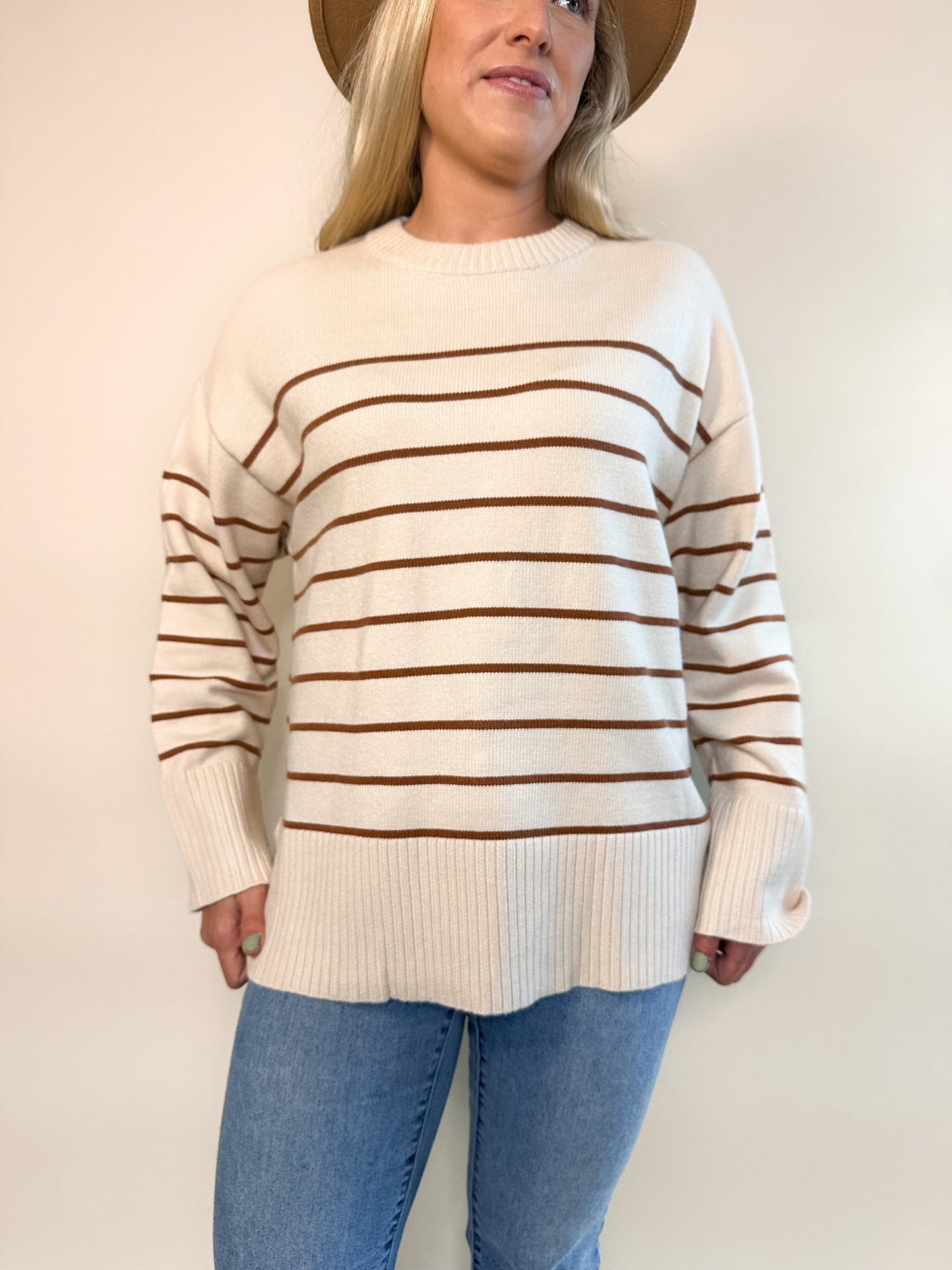 Fall Era Essential Striped Sweater - Camel