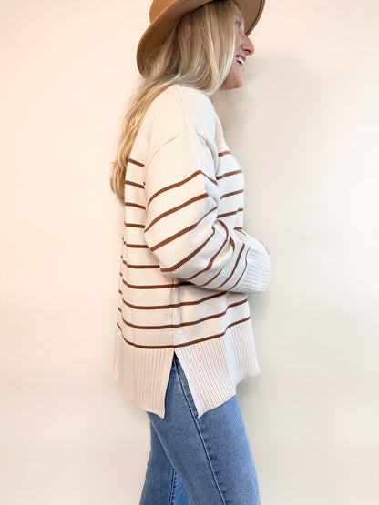 Fall Era Essential Striped Sweater - Camel